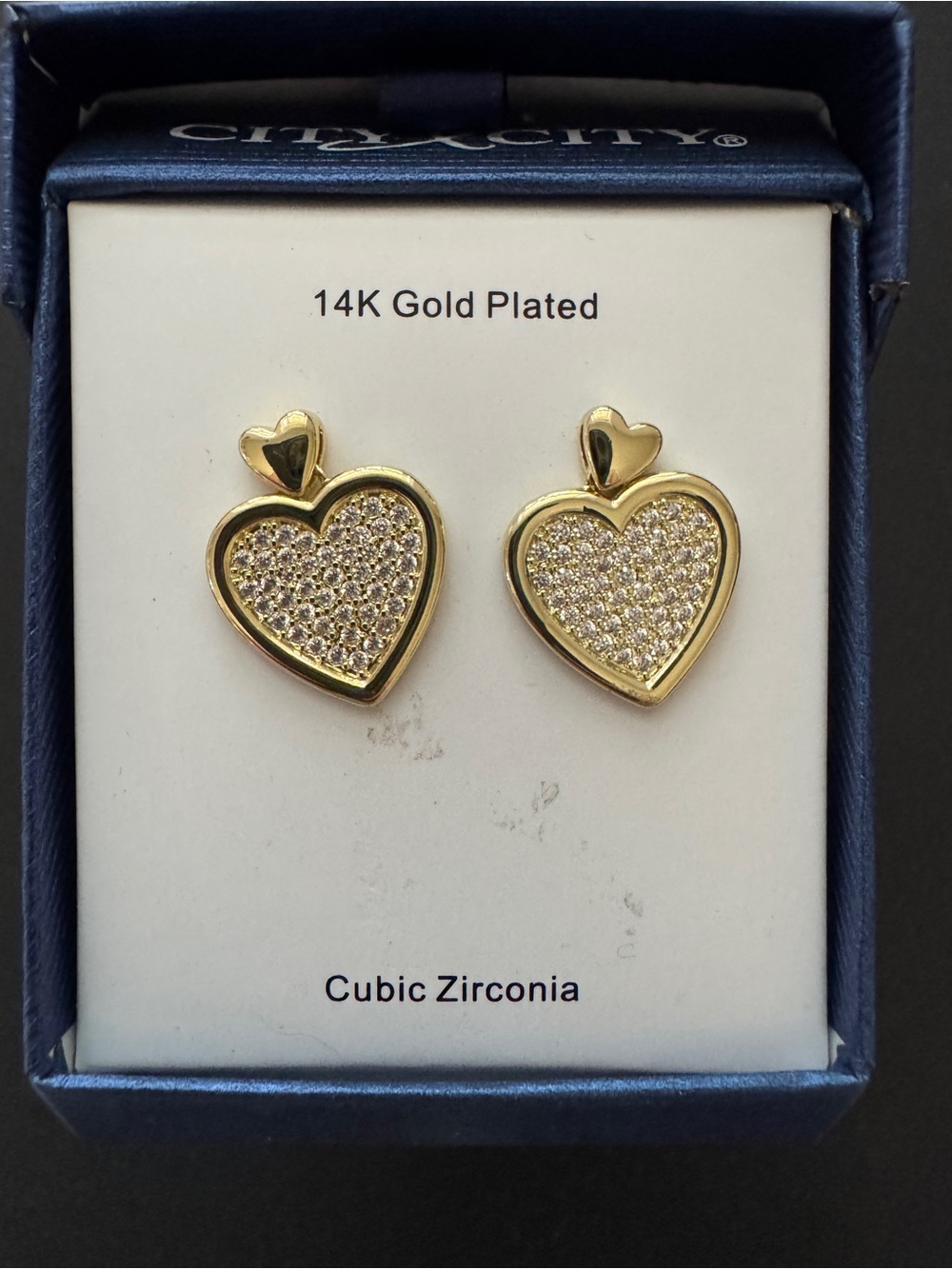 14K Gold Plated Heart Stud Earrings with Cubic Zirconia - Gold